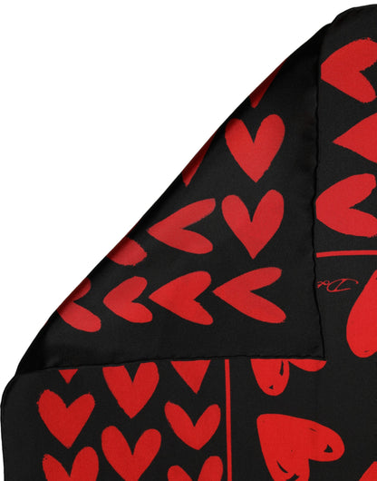 Dolce & Gabbana Foulard Nero e Rosso in Seta con Cuori