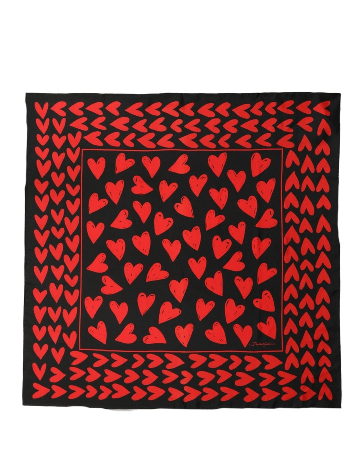 Dolce & Gabbana Foulard Nero e Rosso in Seta con Cuori