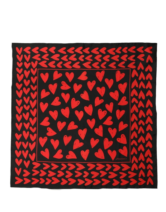 Dolce & Gabbana Foulard Nero e Rosso in Seta con Cuori