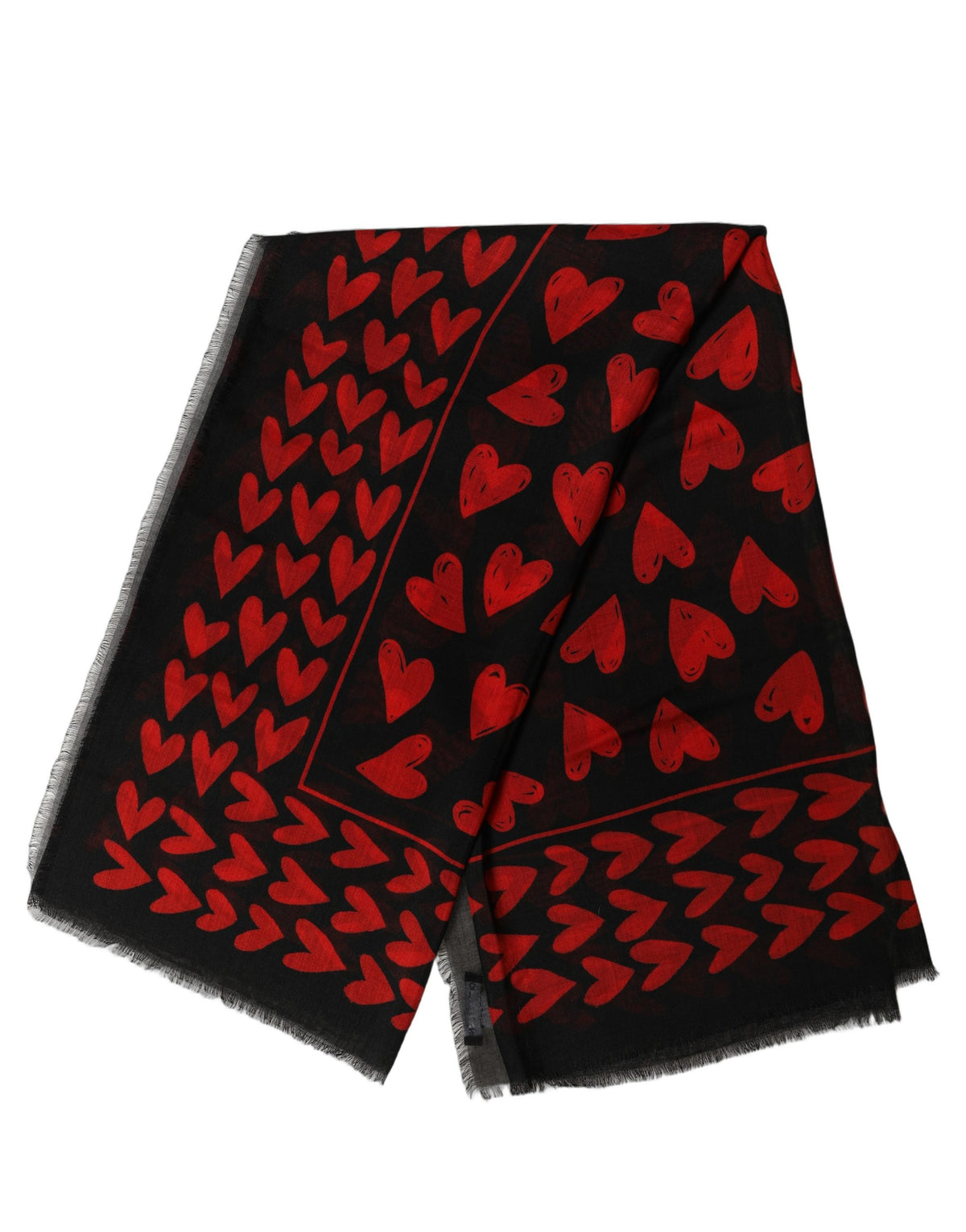 Dolce & Gabbana Stola Nera e Rossa in Cashmere e Seta con Cuori