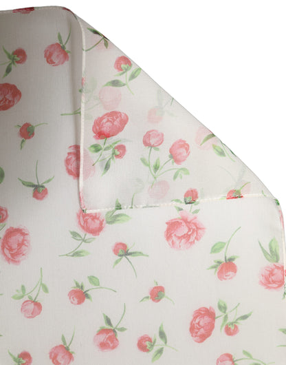 Dolce & Gabbana Stola Bianca in Chiffon di Seta con Stampa Rose