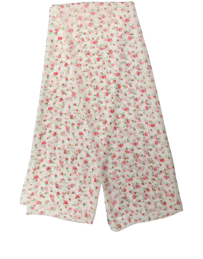 Dolce & Gabbana Stola Bianca in Chiffon di Seta con Stampa Rose