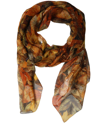 Dolce & Gabbana Stola Multicolore in Seta con Stampa Foglie
