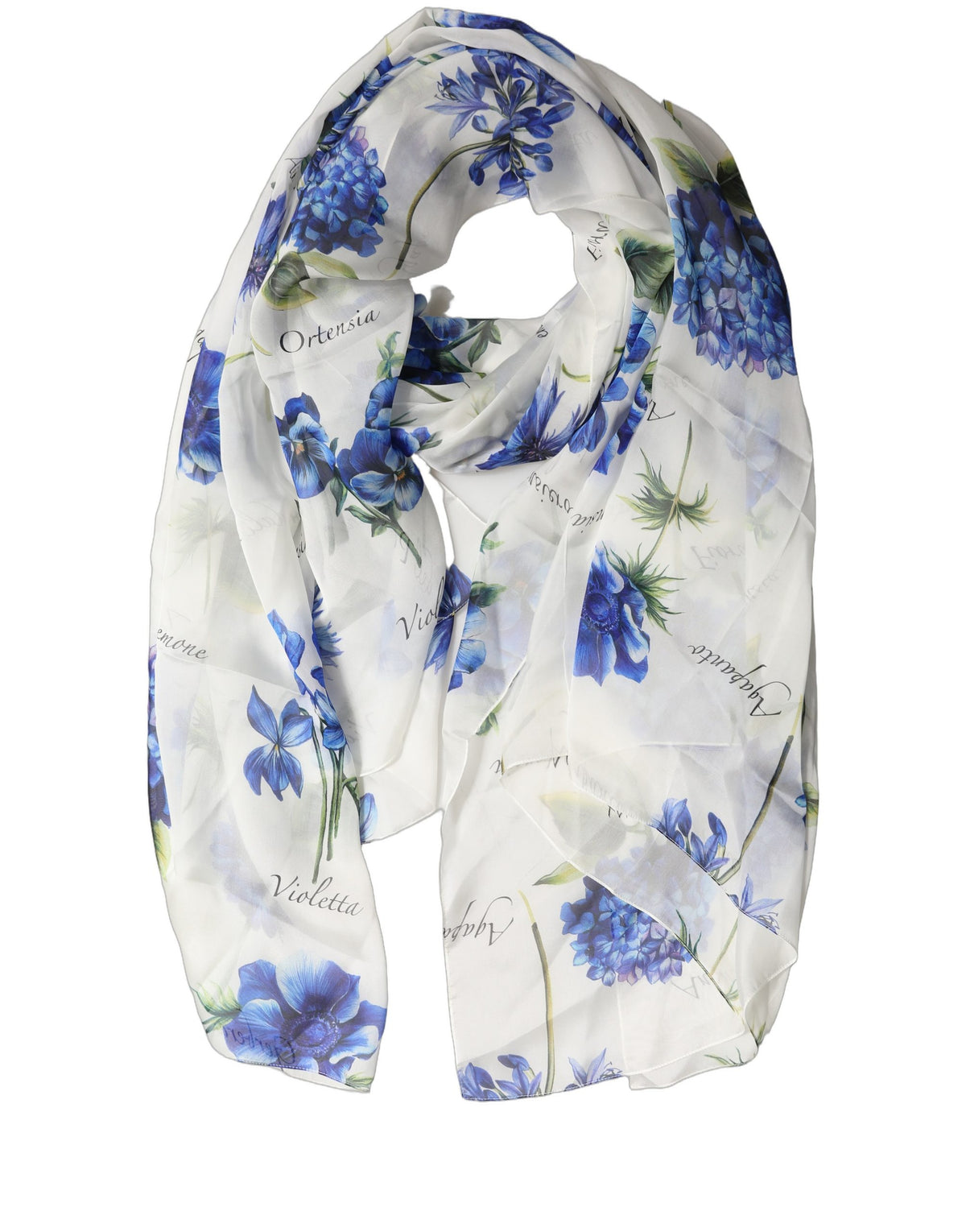 Dolce & Gabbana Stola Bianca in Chiffon di Seta con Stampa Floreale