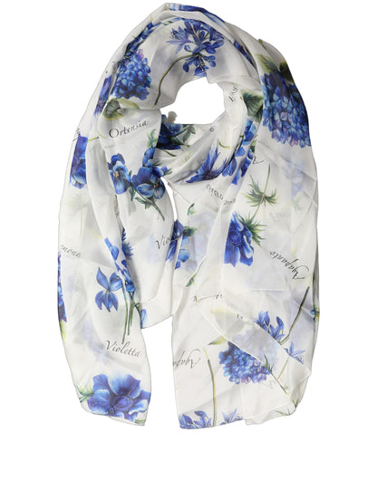 Dolce & Gabbana Stola Bianca in Chiffon di Seta con Stampa Floreale