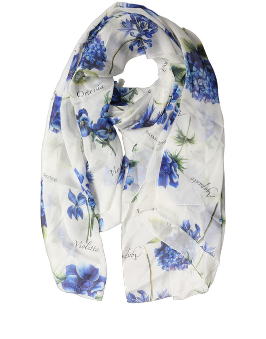 Dolce & Gabbana Stola Bianca in Chiffon di Seta con Stampa Floreale