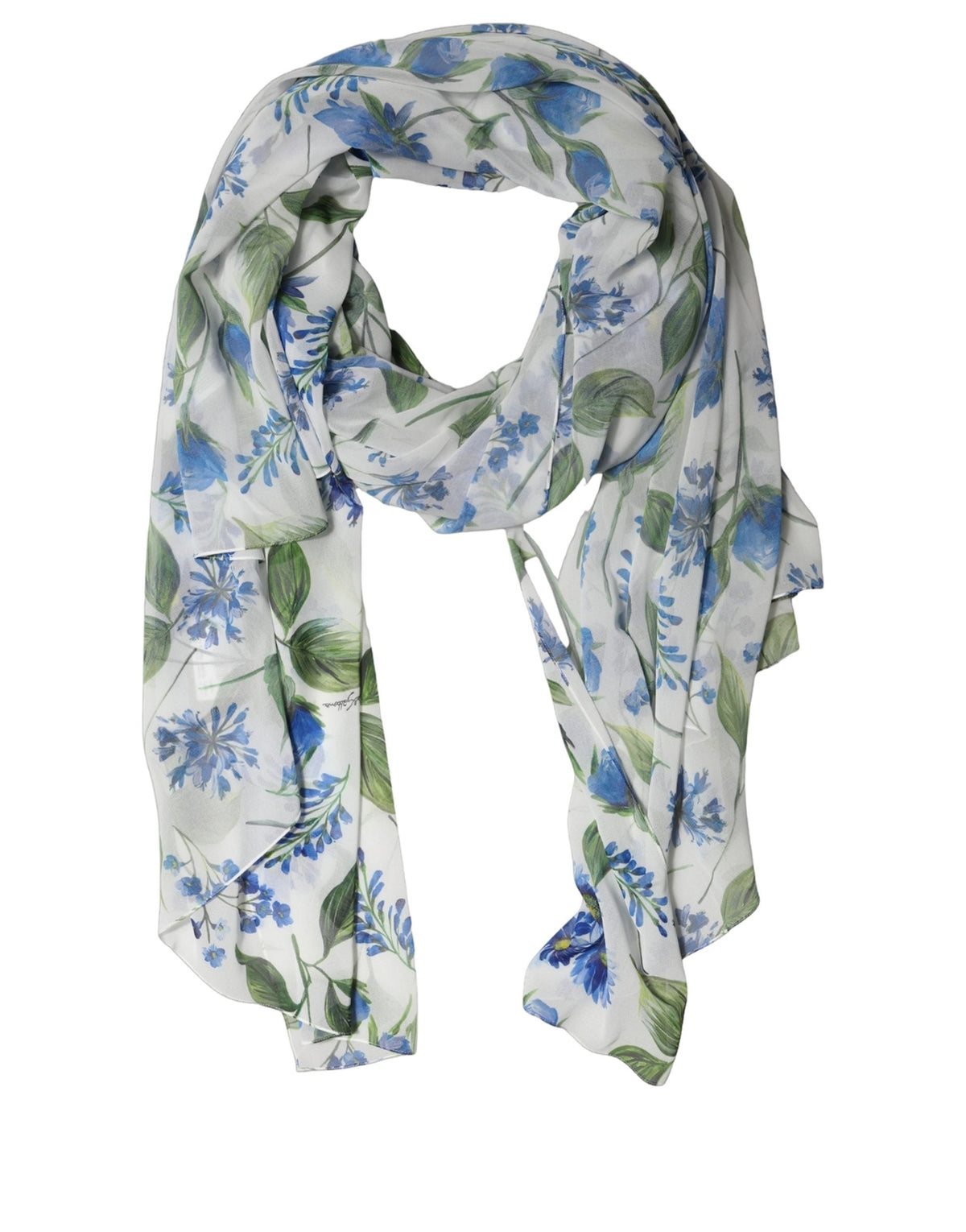 Dolce & Gabbana Stola Floreale Bianca e Blu in Poliestere