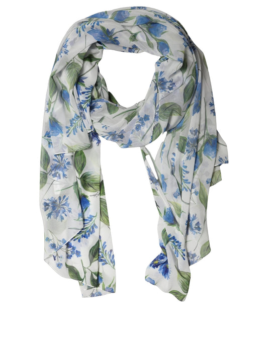 Dolce & Gabbana Stola Floreale Bianca e Blu in Poliestere