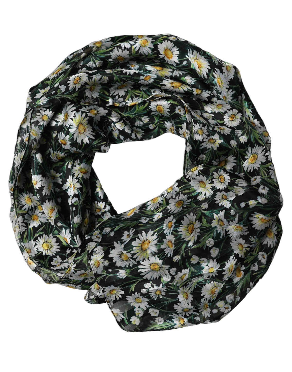 Dolce & Gabbana Foulard Nero in Seta con Stampa Margherite