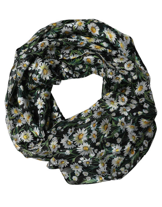 Dolce & Gabbana Foulard Nero in Seta con Stampa Margherite