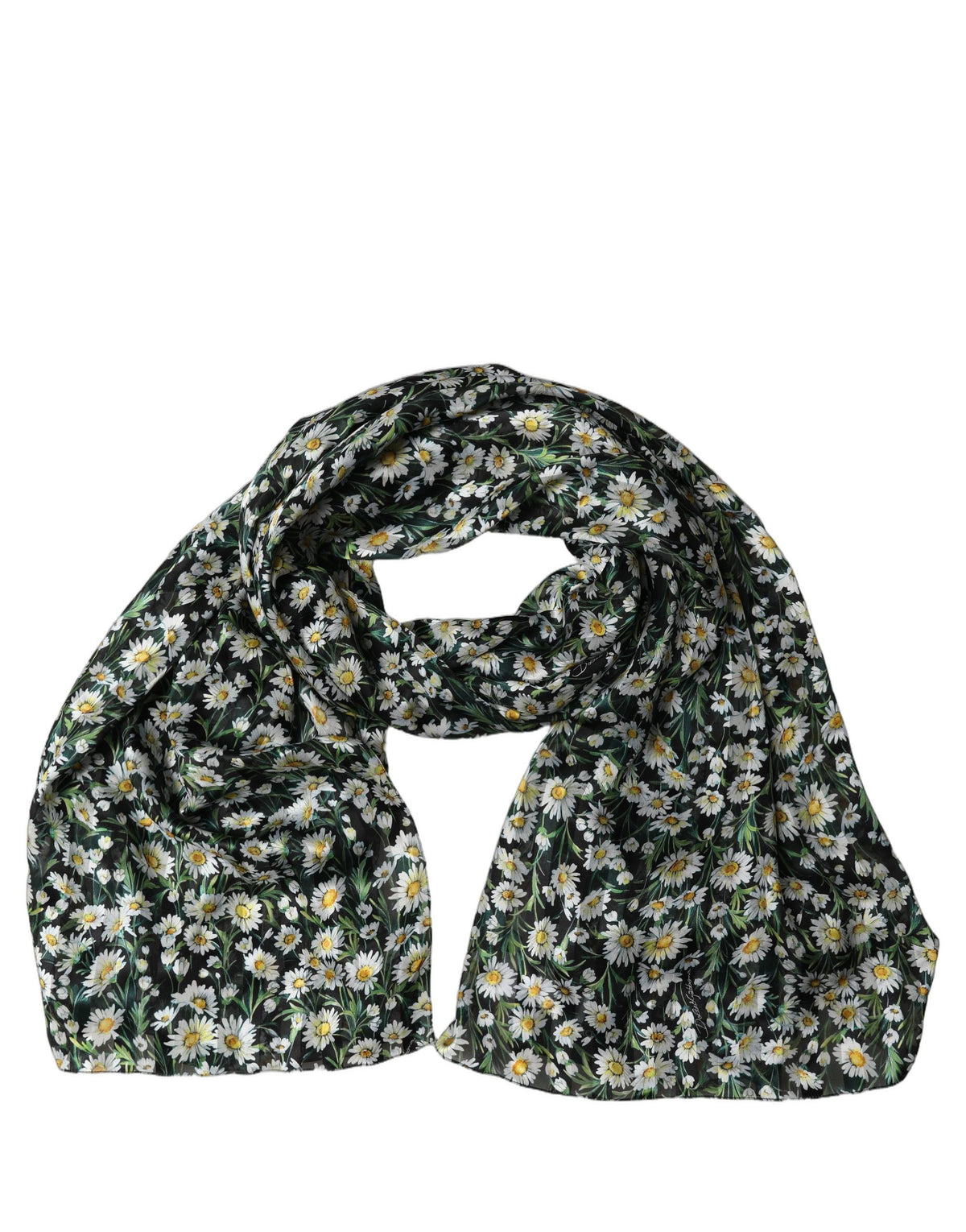 Dolce & Gabbana Stola Nera Daisy in Chiffon di Seta