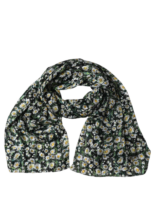 Dolce & Gabbana Stola Nera Daisy in Chiffon di Seta