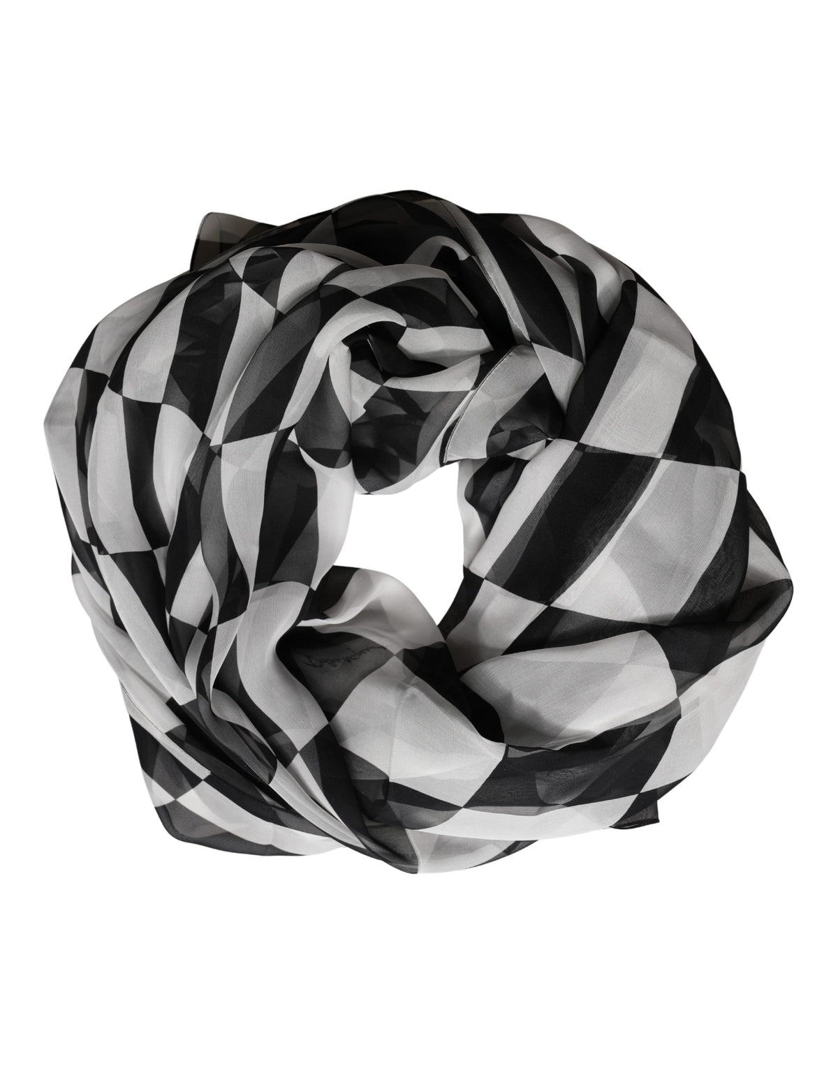 Dolce & Gabbana Foulard in Seta Bianco e Nero con Motivo a Quadri
