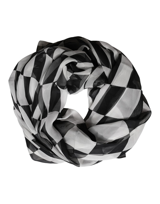 Dolce & Gabbana Foulard in Seta Bianco e Nero con Motivo a Quadri