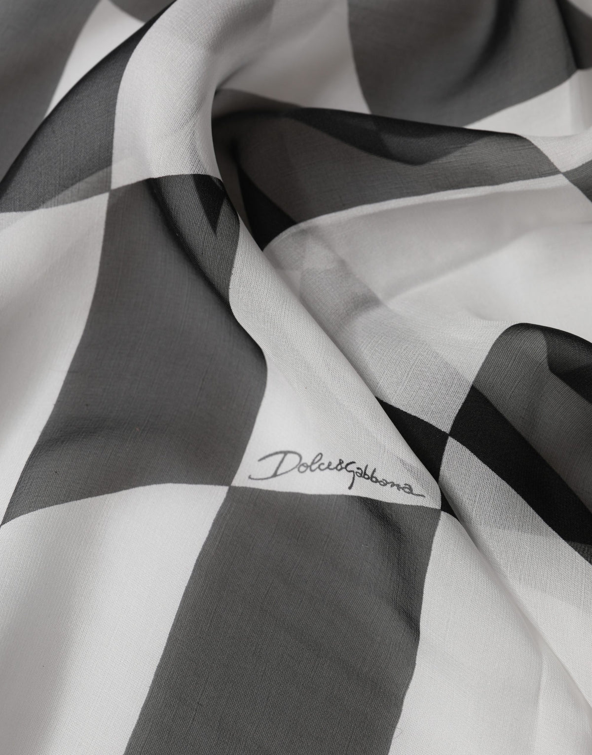 Dolce & Gabbana Foulard in Seta Bianco e Nero con Motivo a Quadri