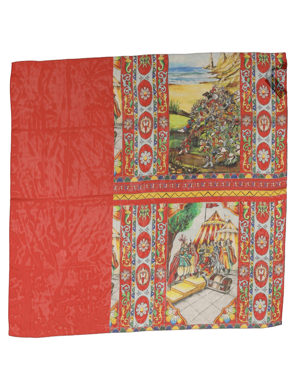 Dolce & Gabbana Foulard Rosso in Seta con Stampa Storica