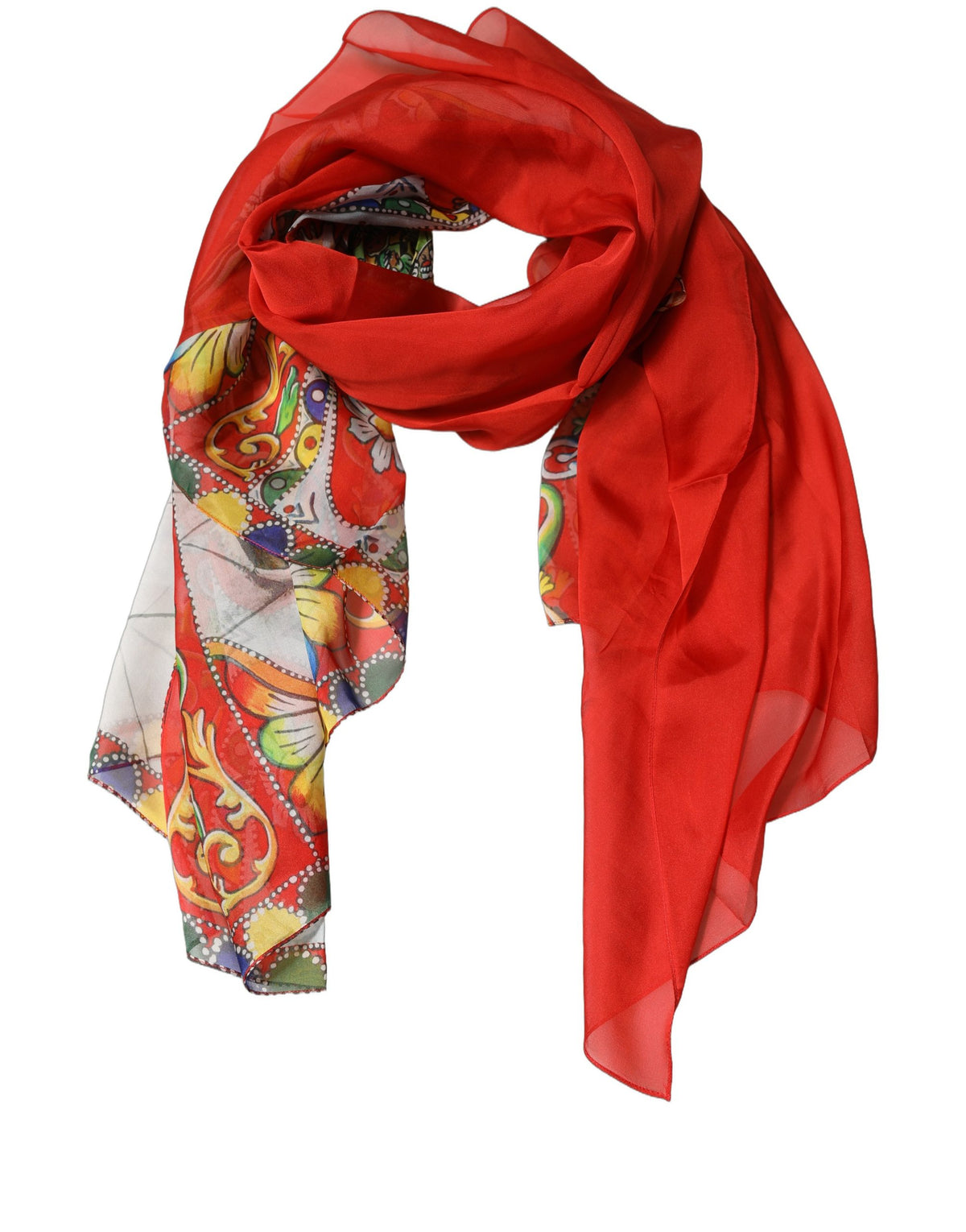 Dolce & Gabbana Foulard Rosso in Seta con Stampa Storica