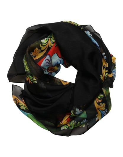 Dolce & Gabbana Foulard Grigio Scuro in Seta con Motivo Cavaliere