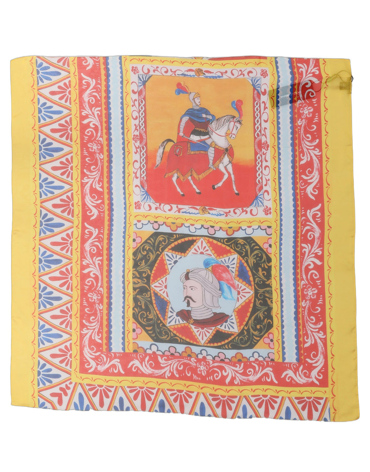 Dolce & Gabbana Foulard Multicolore in Seta con Stampa Ritratto