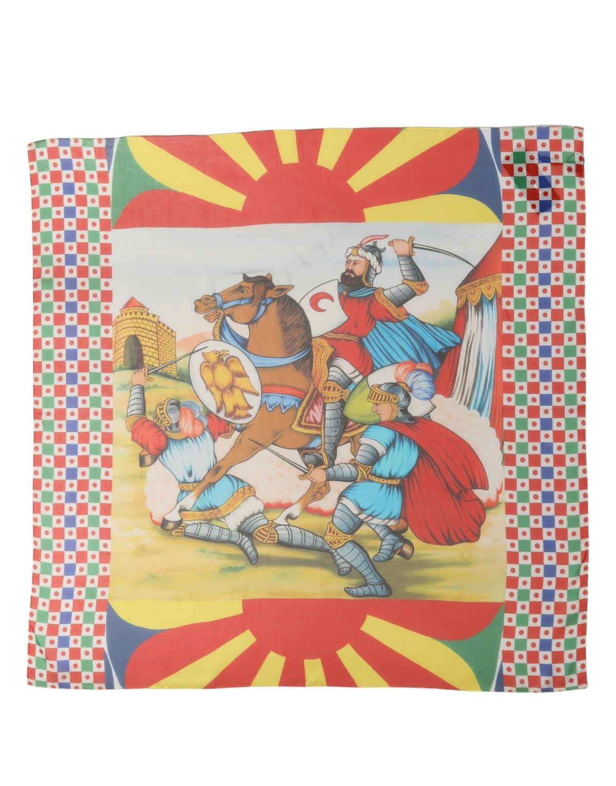 Dolce & Gabbana Foulard Multicolore in Seta con Stampa Ritratto