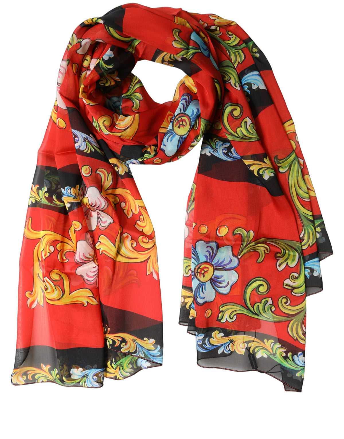 Dolce & Gabbana Stola Multicolore in Seta con Stampa Floreale