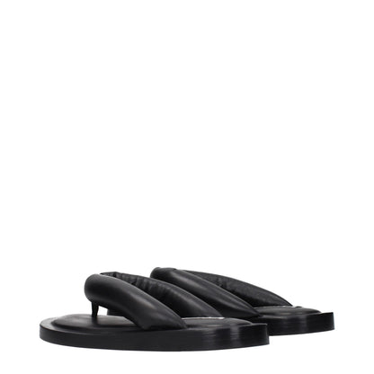 Jil Sander Schwarze Leder-Flip-Flop-Sandalen