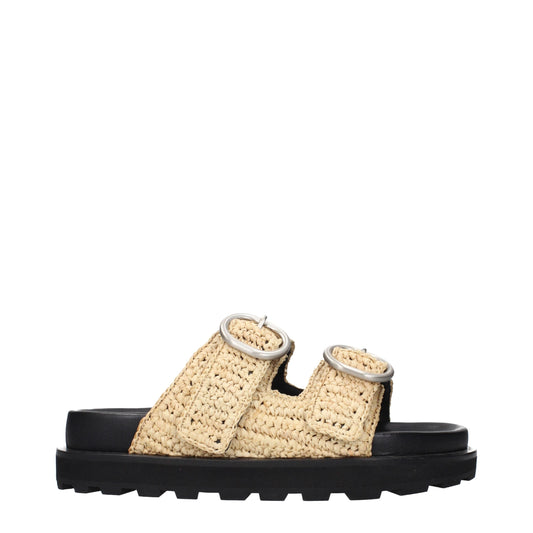 Jil Sander Beigefarbene Raffia-Pantoffeln