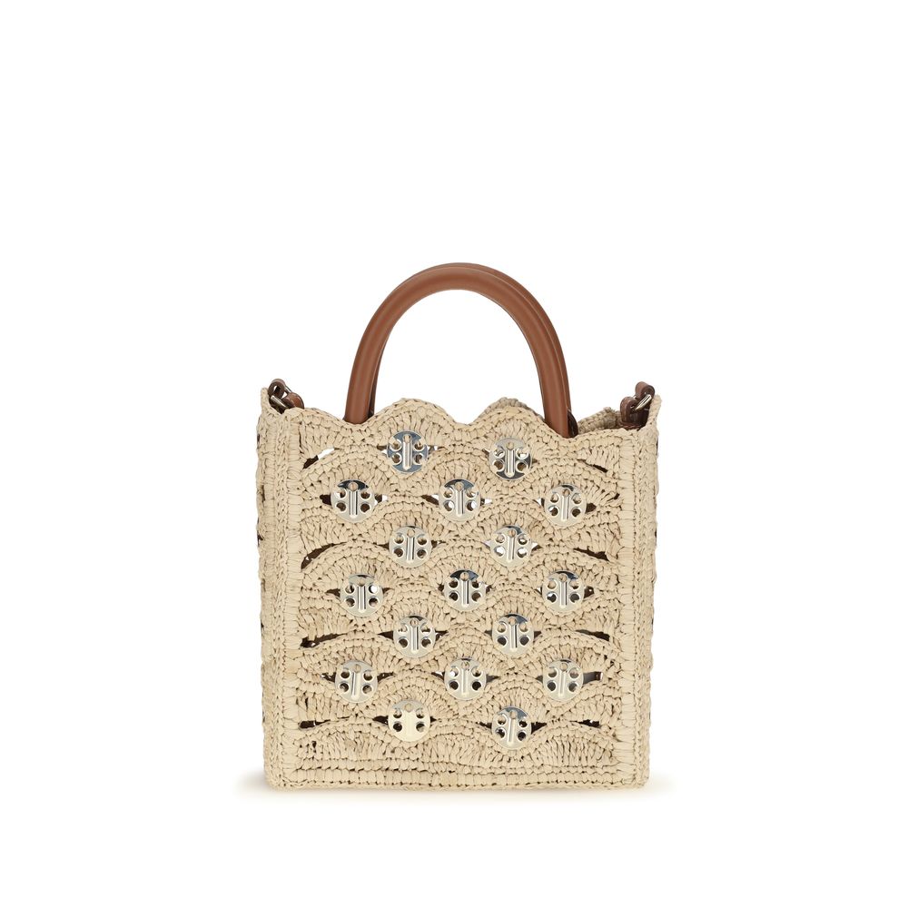 Borsa a tracolla Rabanne in rafia beige