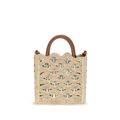 Borsa a tracolla Rabanne in rafia beige