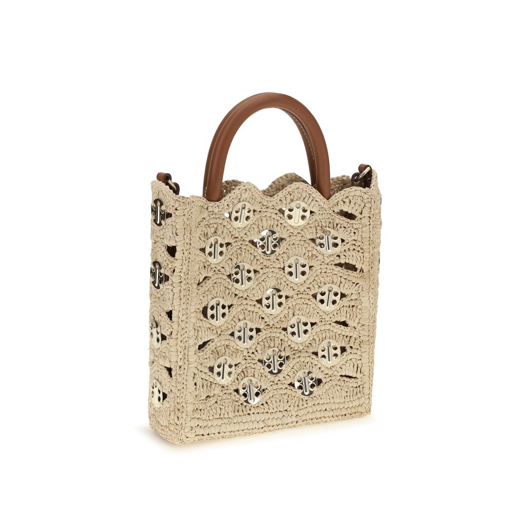 Borsa a tracolla Rabanne in rafia beige