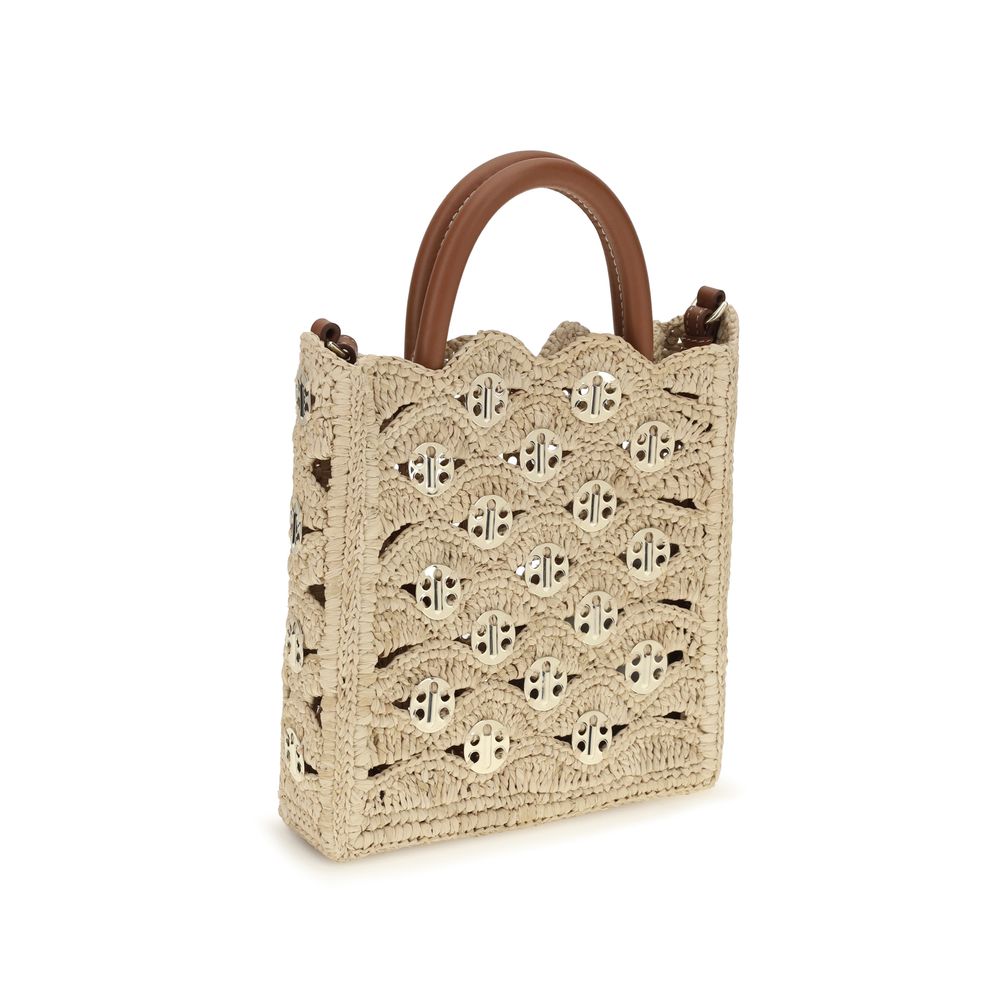 Borsa a tracolla Rabanne in rafia beige