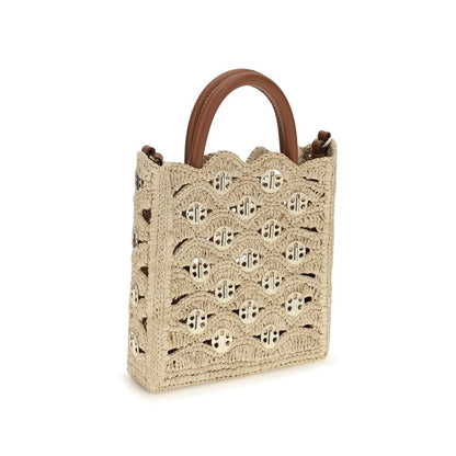 Borsa a tracolla Rabanne in rafia beige
