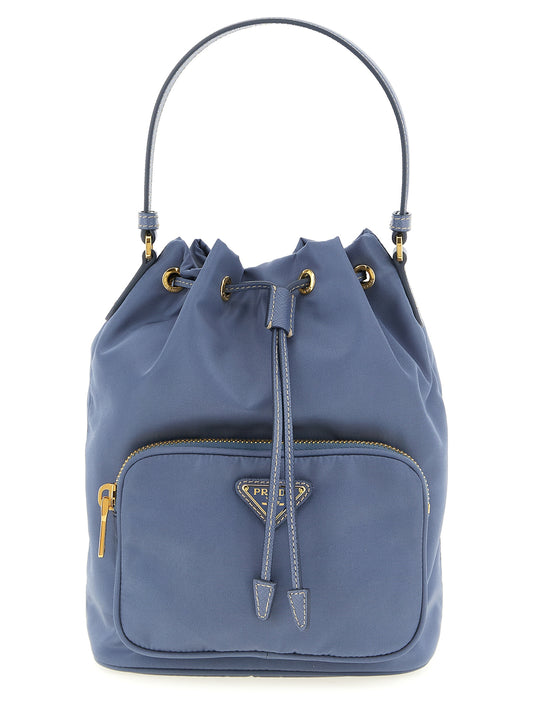 Borsa a secchiello Prada blu in poliammide riciclato