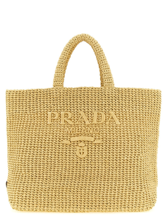 Borsa shopper Prada in rafia beige