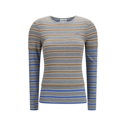 Ganni Graues Baumwoll-Langarmshirt