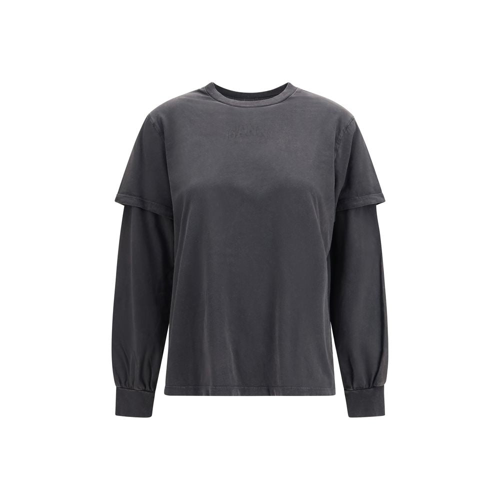 Ganni Graues Baumwoll-Langarmshirt