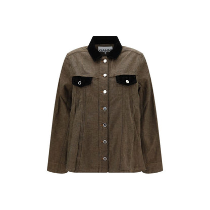 Giacca in denim di cotone marrone Ganni
