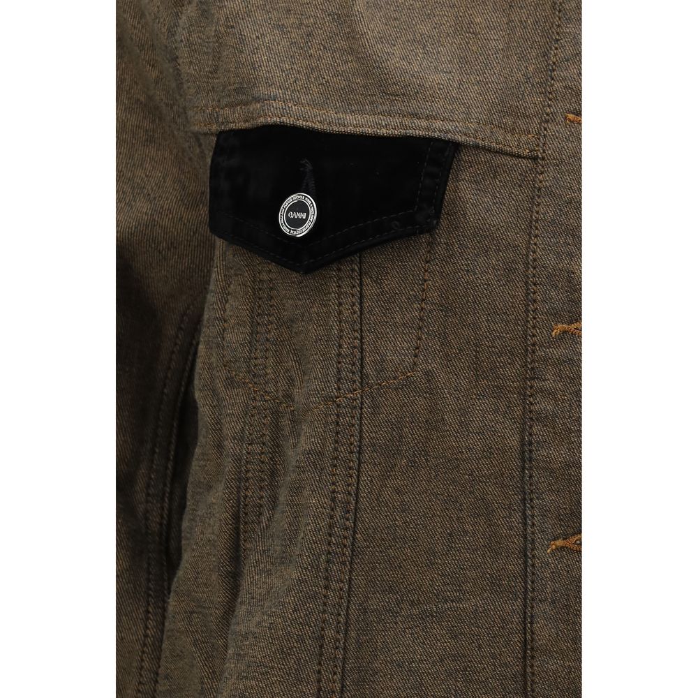 Giacca in denim di cotone marrone Ganni