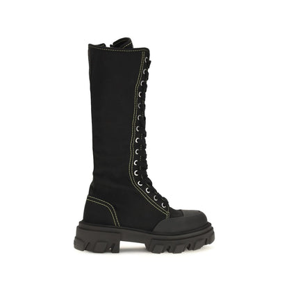 Ganni Schwarze Schnürstiefel aus Baumwolle