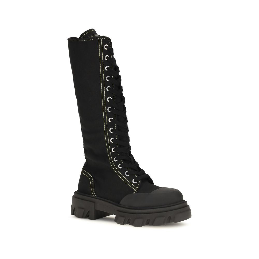 Ganni Schwarze Schnürstiefel aus Baumwolle