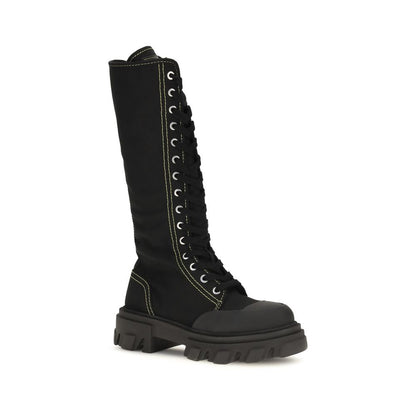 Ganni Schwarze Schnürstiefel aus Baumwolle