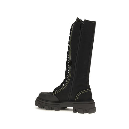 Ganni Schwarze Schnürstiefel aus Baumwolle