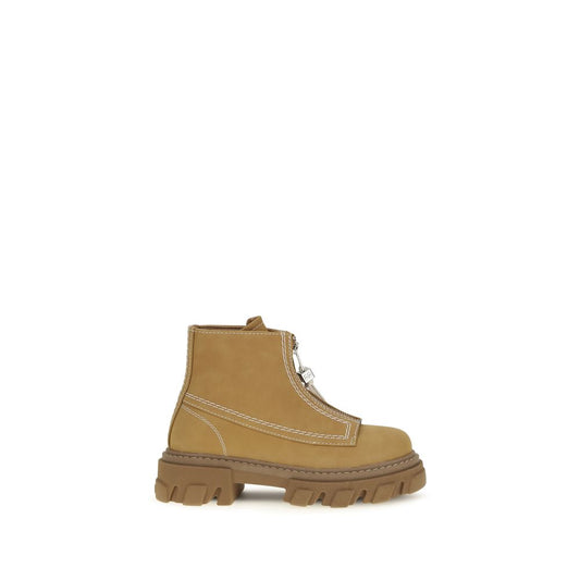 Ganni Beige recyceltem Leder Schnürstiefel