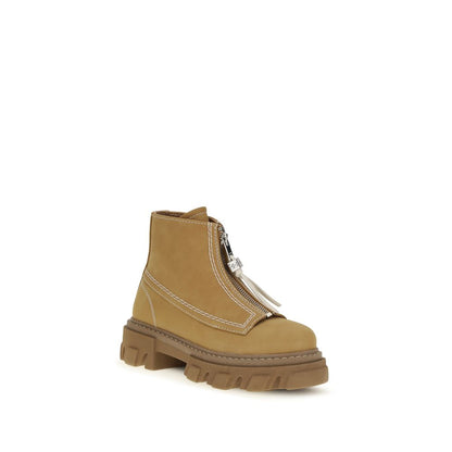 Ganni Beige recyceltem Leder Schnürstiefel