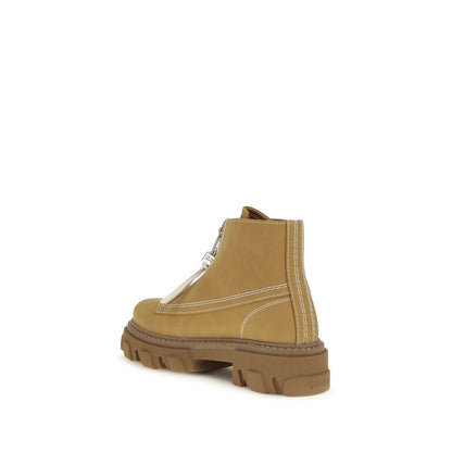 Ganni Beige recyceltem Leder Schnürstiefel