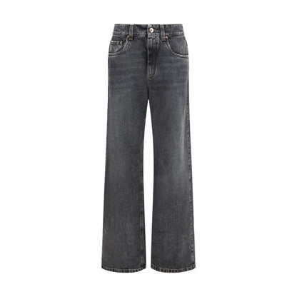 Jeans a gamba dritta in cotone grigio di Brunello Cucinelli