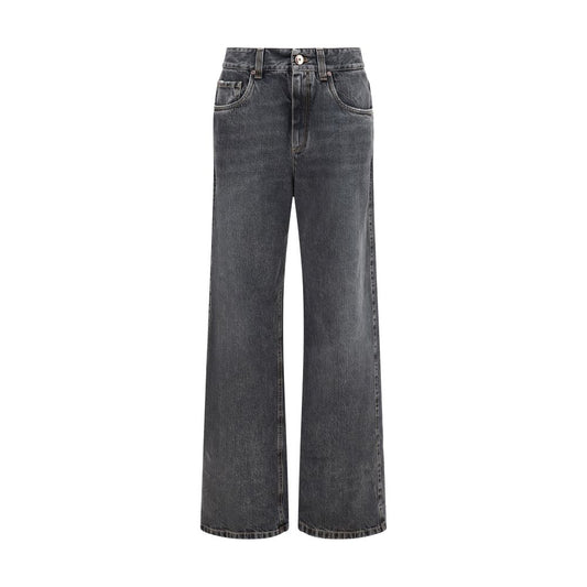Jeans a gamba dritta in cotone grigio di Brunello Cucinelli