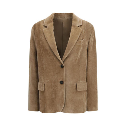Giacca lunga in viscosa beige di Brunello Cucinelli