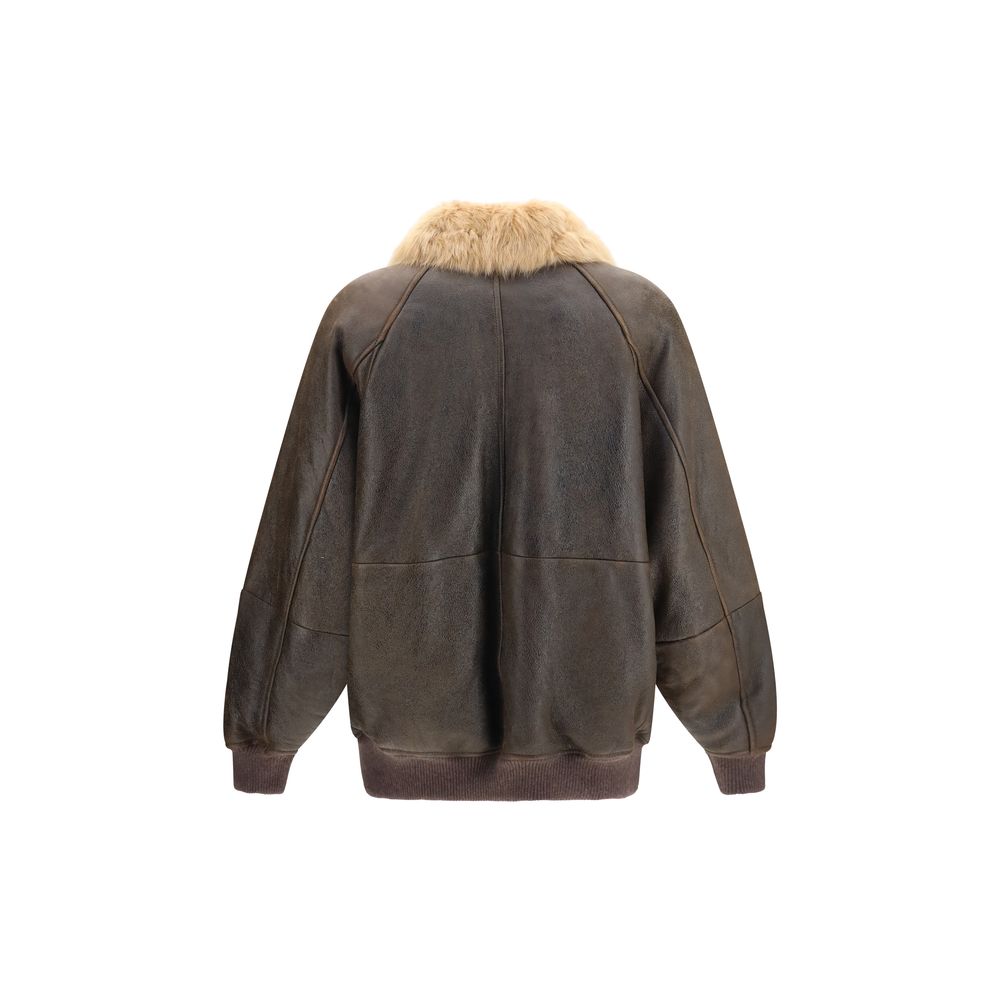 Bomber in pelle di agnello marrone di Brunello Cucinelli
