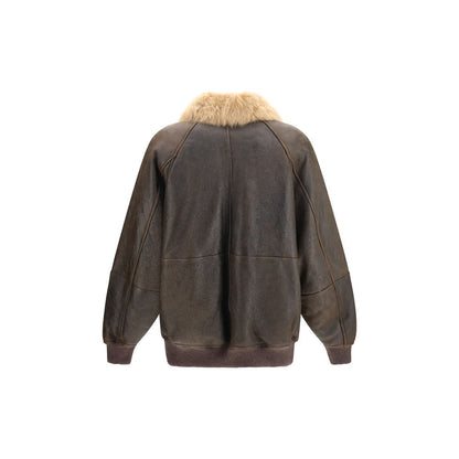 Bomber in pelle di agnello marrone di Brunello Cucinelli